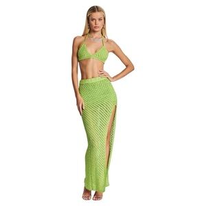 SER.O.YA Sandy Crochet Skirt & Nola Crochet Bra Set in Lime Size M/L